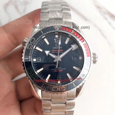 Copy Omega Seamaster 007 SS Black & Red Bezel Black Dial Watch